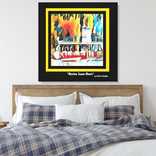 Art Deco Boston Swan Boats Canvas Afdruk (Insitu (Slaapkamer))