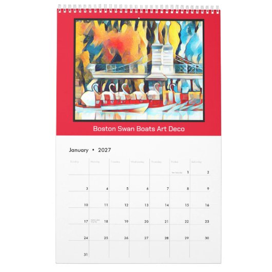Art Deco Boston Swan Boats Kalender (Jan 2027)