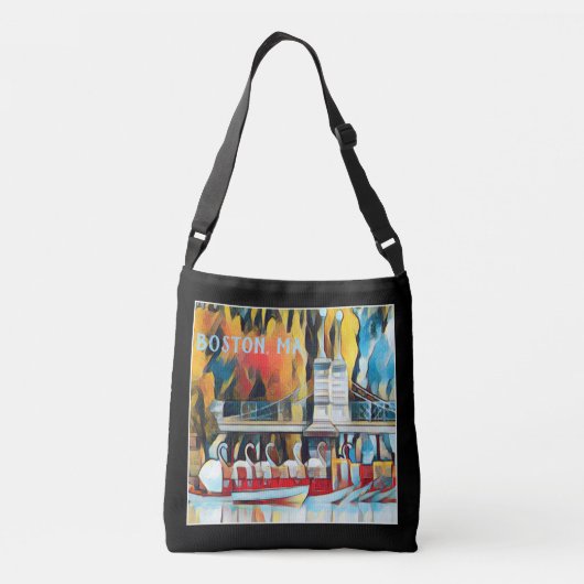 Art Deco Boston Swan Boats op zwarte achtergrond Crossbody Tas (Achterkant)