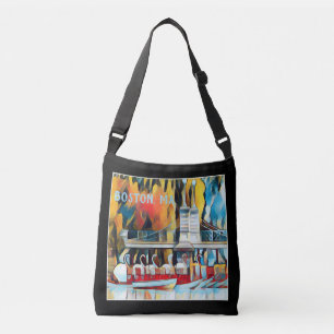 Art Deco Boston Swan Boats op zwarte achtergrond Crossbody Tas