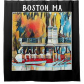 Art Deco Boston Swan Boats op zwarte achtergrond Douchegordijn (Voorkant)