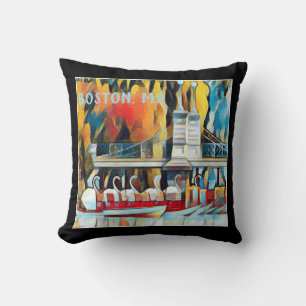 Art Deco Boston Swan Boats op zwarte achtergrond Kussen