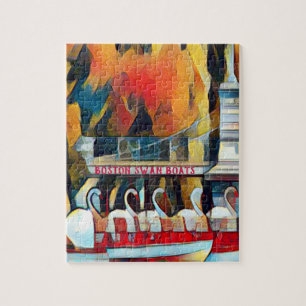 Art Deco Boston Swan Boats op zwarte achtergrond Legpuzzel