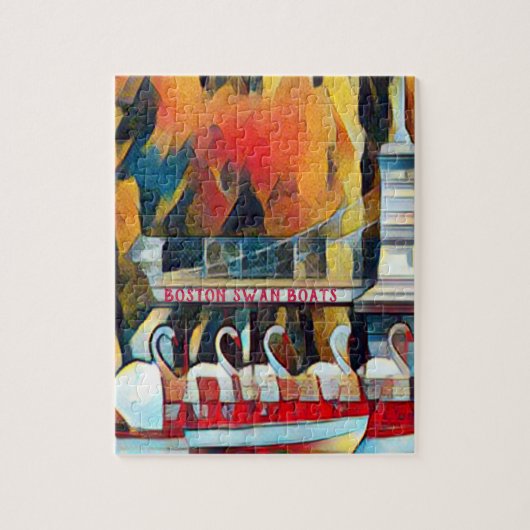 Art Deco Boston Swan Boats op zwarte achtergrond Legpuzzel (Verticaal)