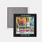 Art Deco Boston Swan Boats op zwarte achtergrond Magneet (Voorkant / Achterkant)