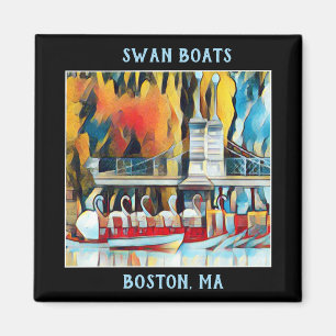 Art Deco Boston Swan Boats op zwarte achtergrond Magneet