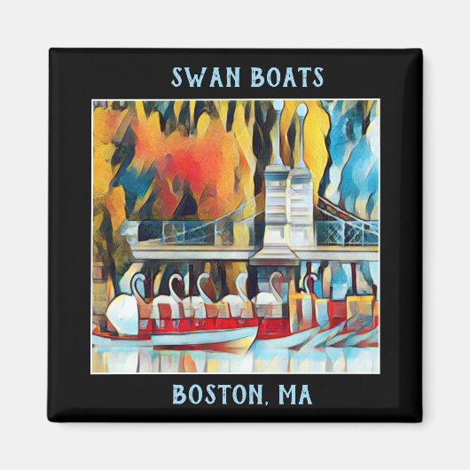 Art Deco Boston Swan Boats op zwarte achtergrond Magneet (Voorkant)