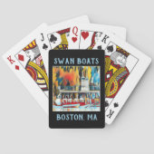 Art Deco Boston Swan Boats op zwarte achtergrond Speelkaarten (Achterkant)