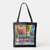 Art Deco Boston Swan Boats op zwarte achtergrond Tote Bag (Achterkant)