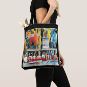 Art Deco Boston Swan Boats op zwarte achtergrond Tote Bag (Dichtbij)