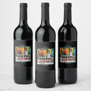 Art Deco Boston Swan Boats Wijn Etiket