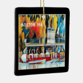 Art Deco Boston Zwaan Boten op zwarte achtergrond  Keramisch Ornament (Rechts)