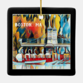 Art Deco Boston Zwaan Boten op zwarte achtergrond  Keramisch Ornament (Achterkant)