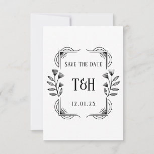 Art Deco Botanisch Monogram Trouw Save The Date Kaart