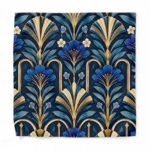 Art Deco botanisch patroon. saffierblauw