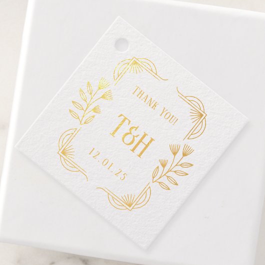 Art Deco Botanische Folie Wedding Favoriet Labels