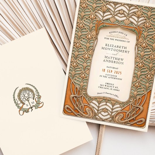 Art Deco Botanische Lijst bruiloft Kaart