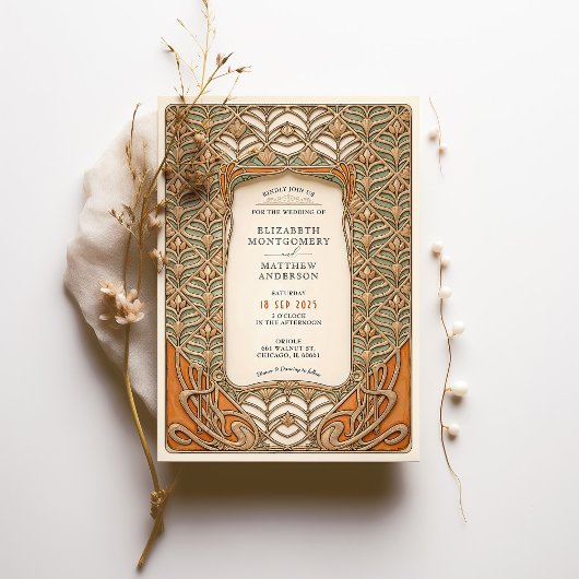 Art Deco Botanische Lijst bruiloft Kaart