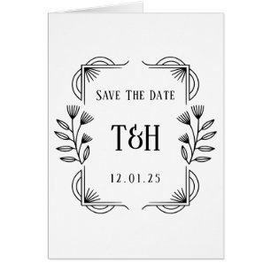 Art Deco Botanische Monogram Save The Date Kaart