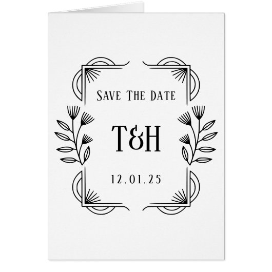Art Deco Botanische Monogram Save The Date Kaart (Voorkant)