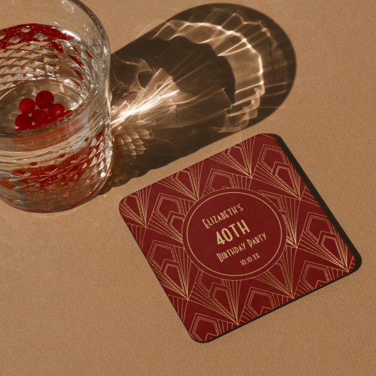 Art Deco Bourgondië & Goud 40ste Verjaardagsfeest Kartonnen Onderzetters