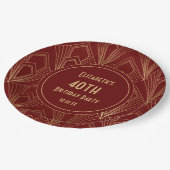 Art Deco Bourgondië & Goud 40ste Verjaardagsfeest Papieren Bordje (Gekanteld)