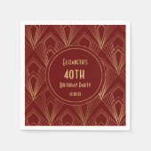 Art Deco Bourgondië & Goud 40ste Verjaardagsfeest Servet (Voorkant)