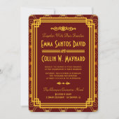 Art Deco Bourgondische bruiloft uitnodigt Kaart (Voorkant)