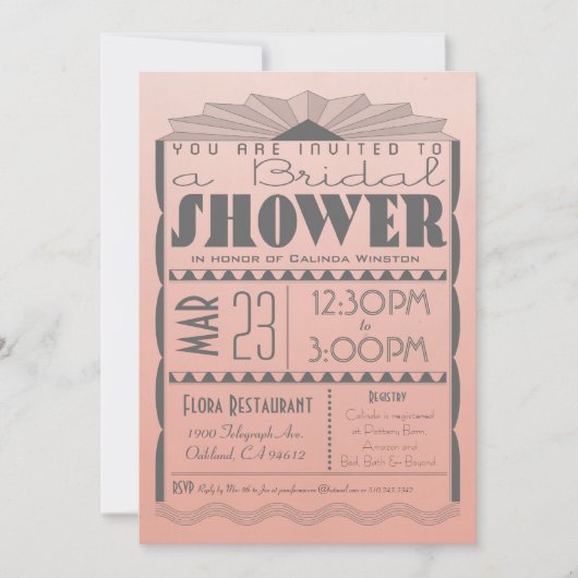 Art Deco Bridal Shower Invitation - Gatsby Style Kaart (Voorkant)