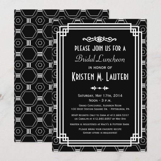 Art Deco Bridal Shower-uitnodigingen Kaart (Voorkant / Achterkant)