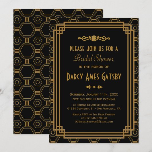 Art Deco Bridal Shower-uitnodigingen Kaart (Voorkant / Achterkant)