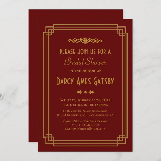 Art Deco Bridal Shower-uitnodigingen Kaart (Voorkant / Achterkant)