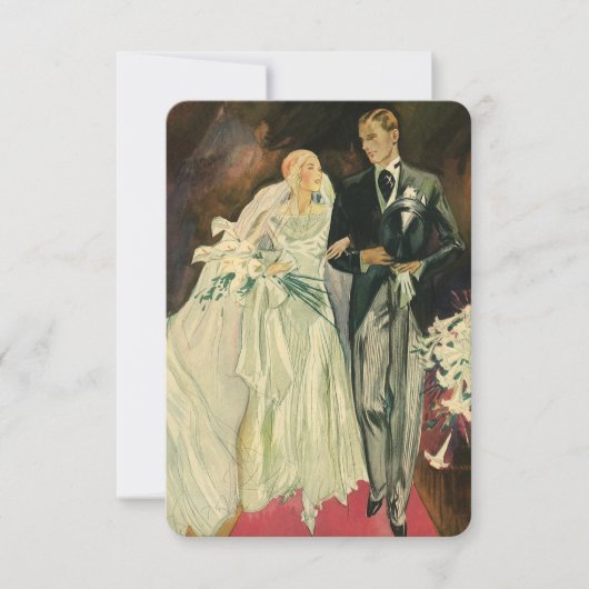 Art Deco Bride en Groom Passen getrouwd Wedding RSVP Kaartje (Voorkant)
