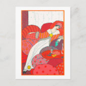 Art Deco briefkaart 4 Vrouw in bed (Voorkant)