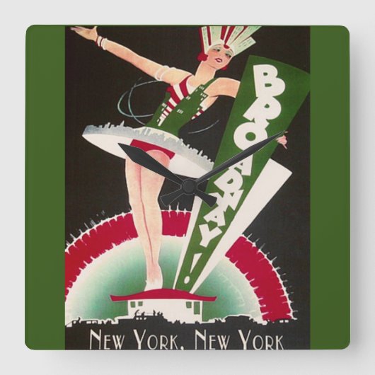 Art Deco Broadway New York Klock Vierkante Klok (Voorkant)