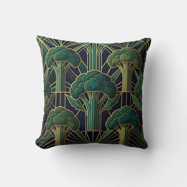 Art Deco Broccoli Patroon Kussen (Voorkant)