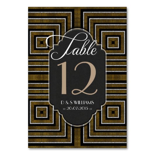 Art Deco Brons Gouden Bruiloft Tafel Aantal Kaarte Kaart (Voorkant)