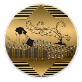 Art Deco Bronze Black Lady Relaxing Keramische Knop (Voorkant)