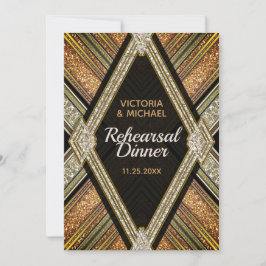 Art Deco Bronze Glamor Wedding Rehearsal Dinner Kaart