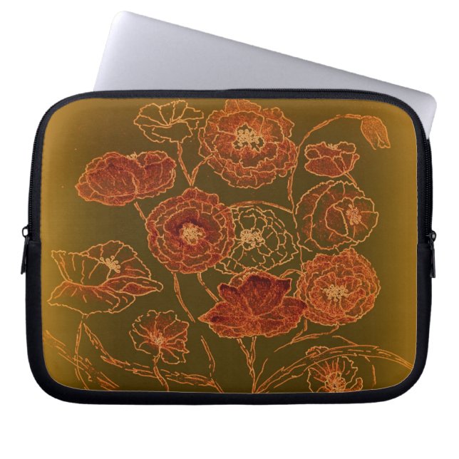 Art Deco Bronze Poppies Laptop Sleeve (Voorkant)