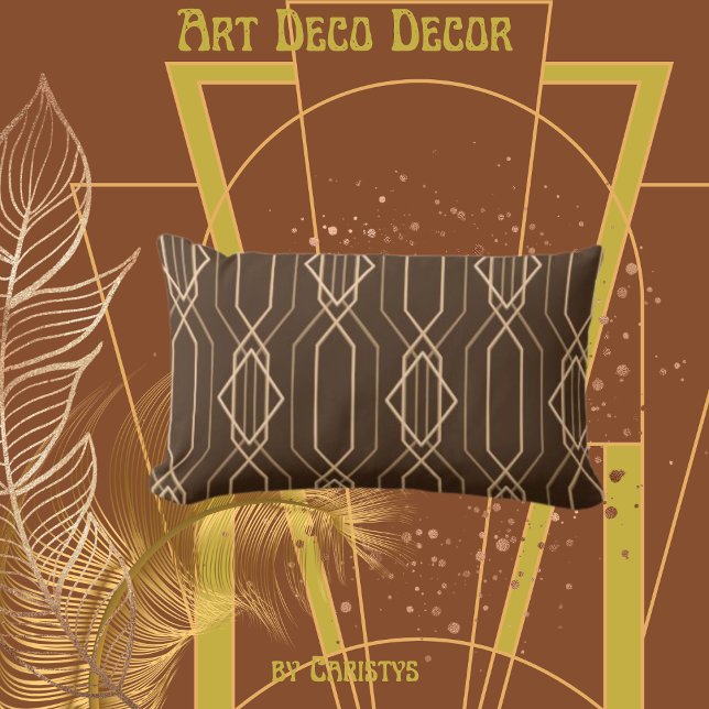 Art Deco Brown & Gold Kussen (Creator heeft geüpload)