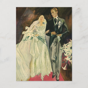 Art Deco Bruid en Bruidegom Jonggehuwden Huwelijk Briefkaart