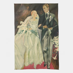 Art Deco Bruid en Bruidegom Jonggehuwden Vintage Theedoek