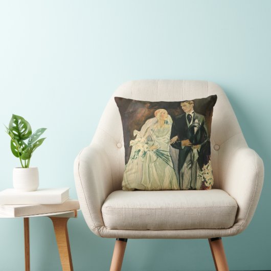 Art Deco bruid en bruidegom pasgetrouwden bruiloft Kussen (Stoel)