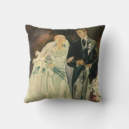 Art Deco bruid en bruidegom pasgetrouwden bruiloft Kussen (Achterkant)