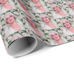 Art Deco Bruid & Witte Rozen Elegant Cadeaupapier