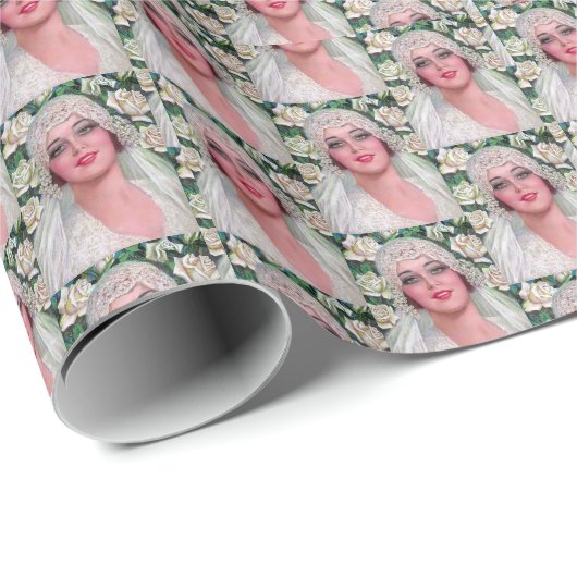 Art Deco Bruid & Witte Rozen Elegant  Cadeaupapier (Rol Hoek)