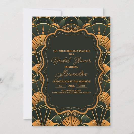 Art Deco Bruids Diamant Goud en Groen Kaart (Voorkant)