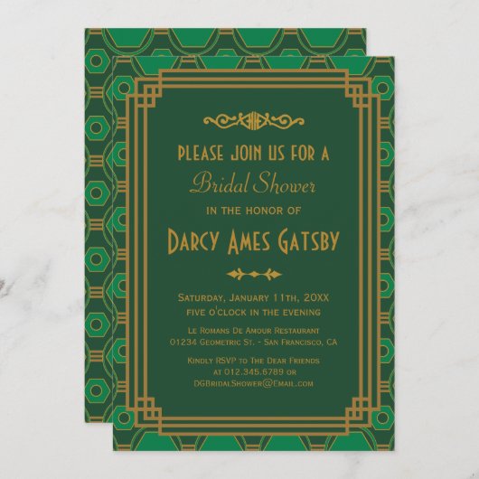 Art Deco Bruids Douche Uitnodigingen (Voorkant / Achterkant)