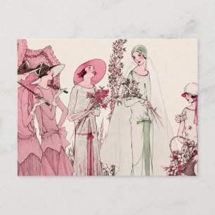Art Deco Bruidsfeest Illustratie uit het verleden Briefkaart